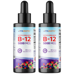 Vitamatic berry flavor liquid B12 bottle ready for daily energy support