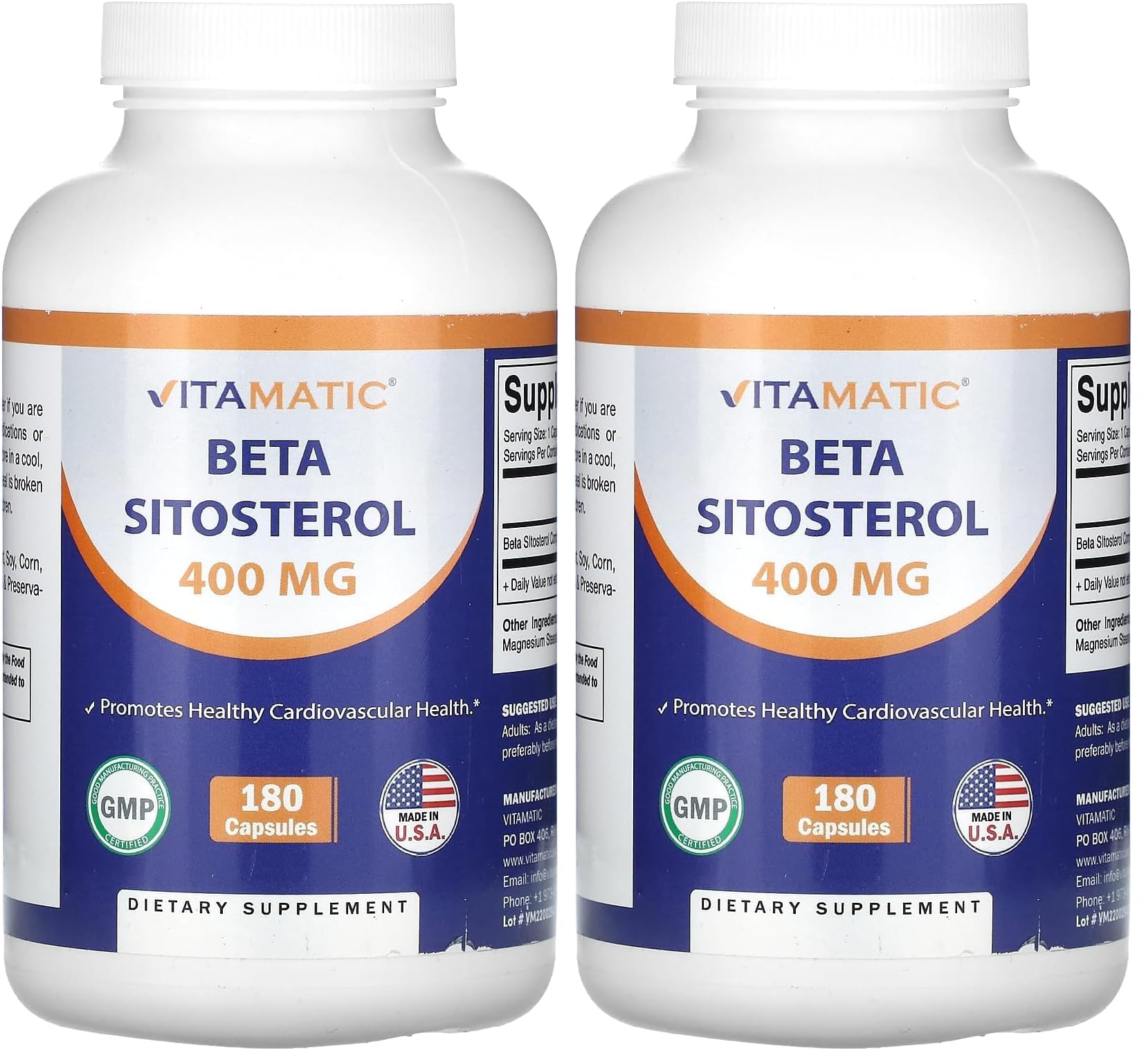 Vitamatic Beta SItosterol 400 mg bottle front view may support healthy prostate function.