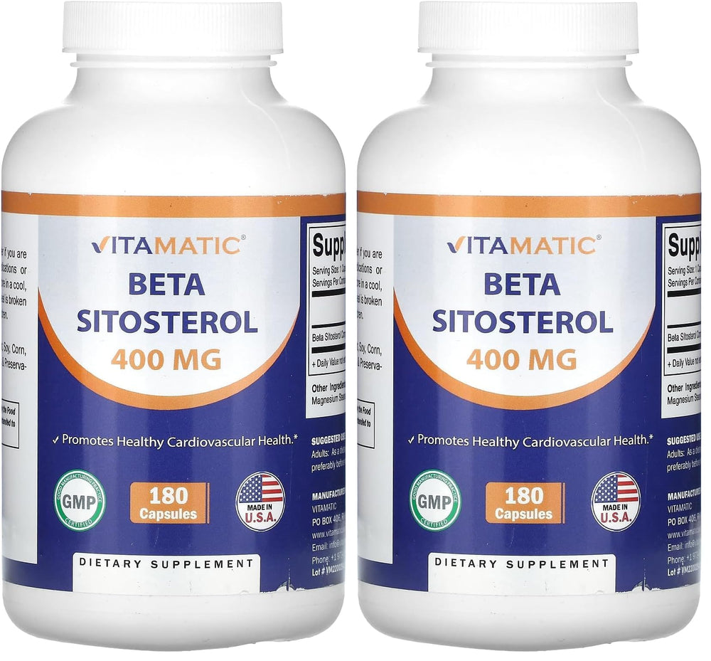 Vitamatic Beta SItosterol 400 mg bottle front view may support healthy prostate function.