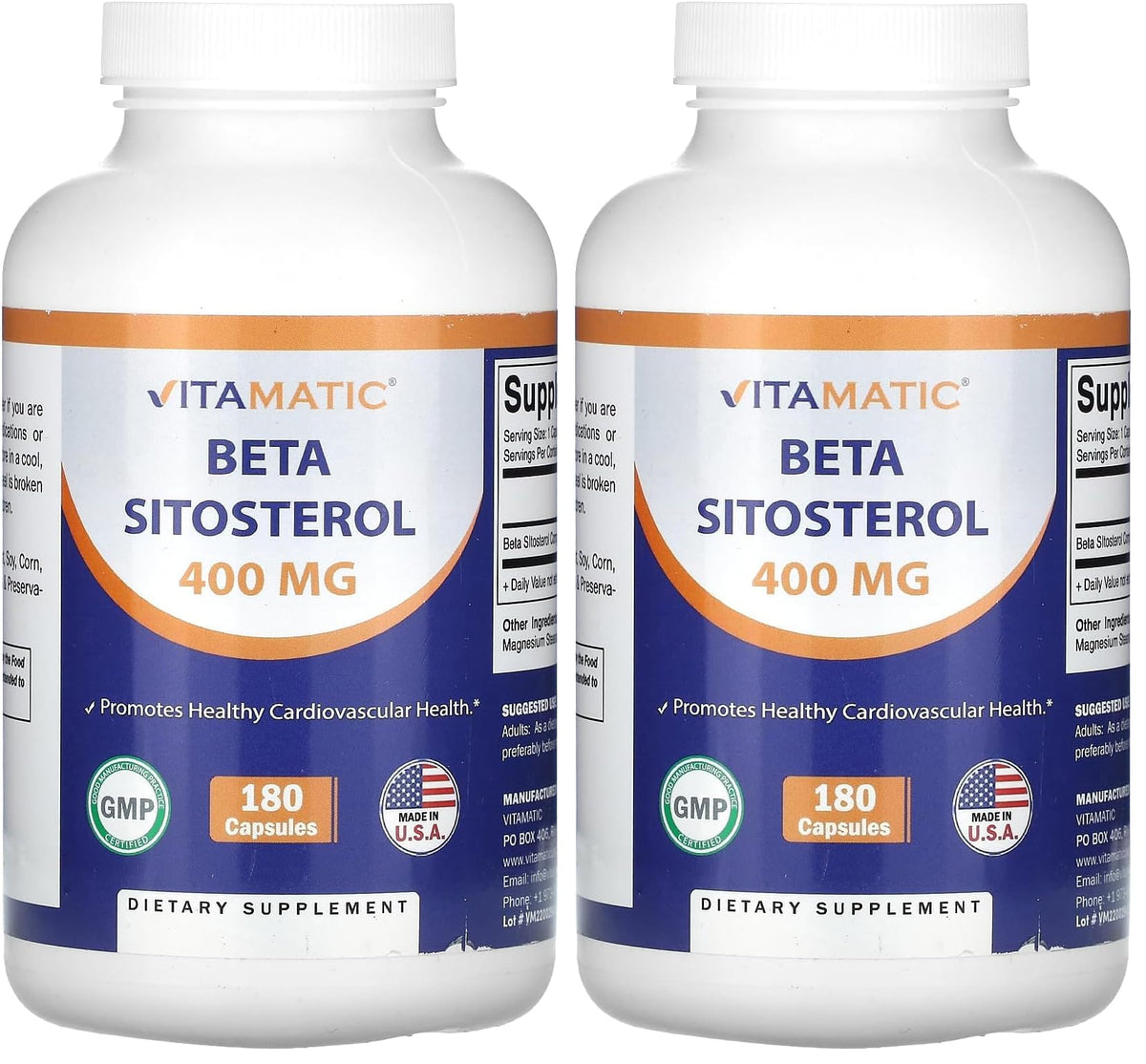 Vitamatic Beta SItosterol 400 mg bottle front view may support healthy prostate function.