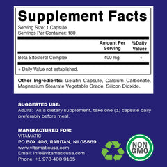 Vitamatic Beta SItosterol 400 mg capsules close-up, easy-to-swallow for daily use.