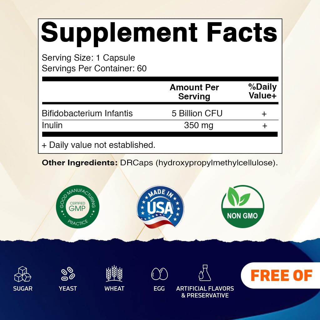 Vitamatic bifidobacterium infantis capsules closeup shows DRcaps protection.