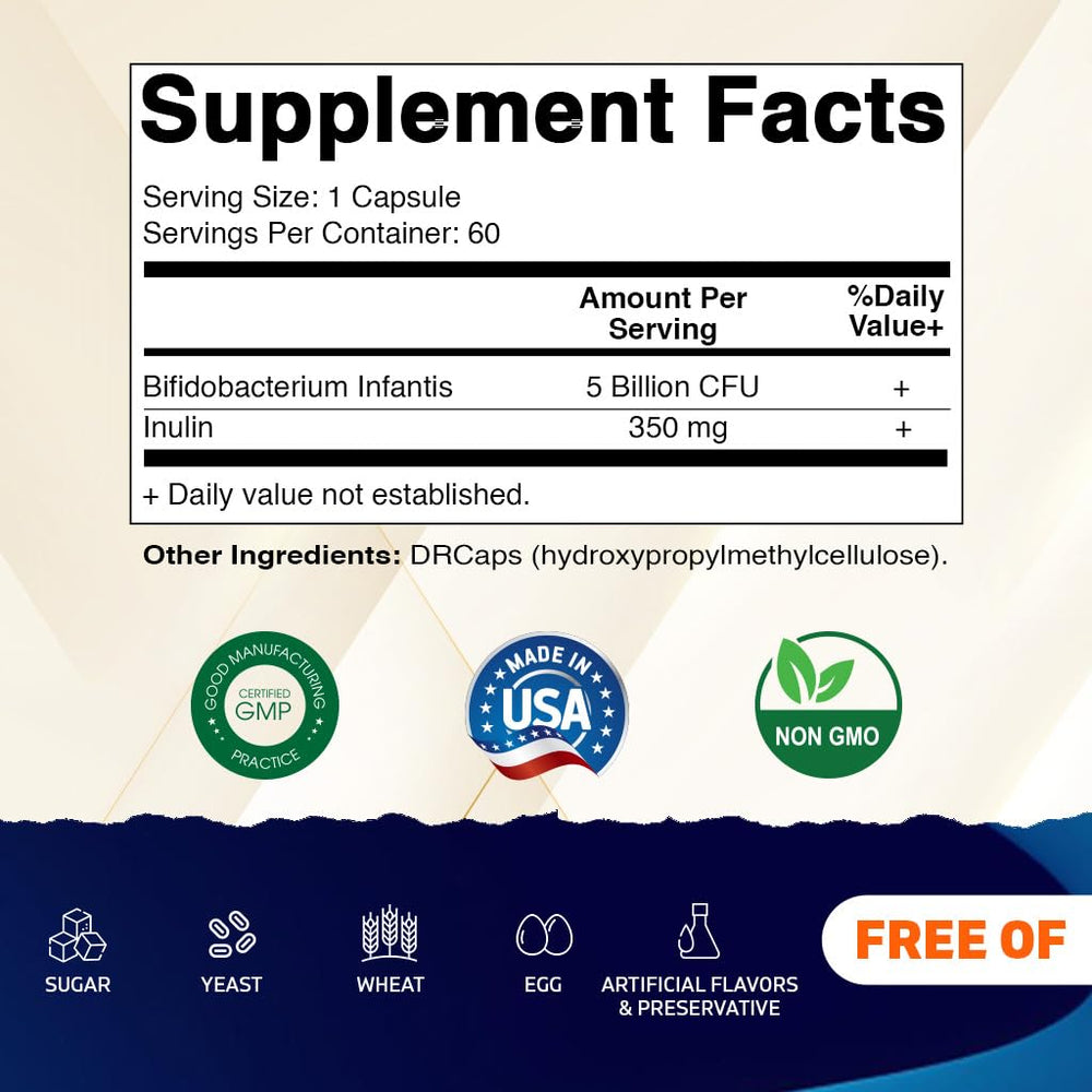 Vitamatic bifidobacterium infantis capsules closeup shows DRcaps protection.