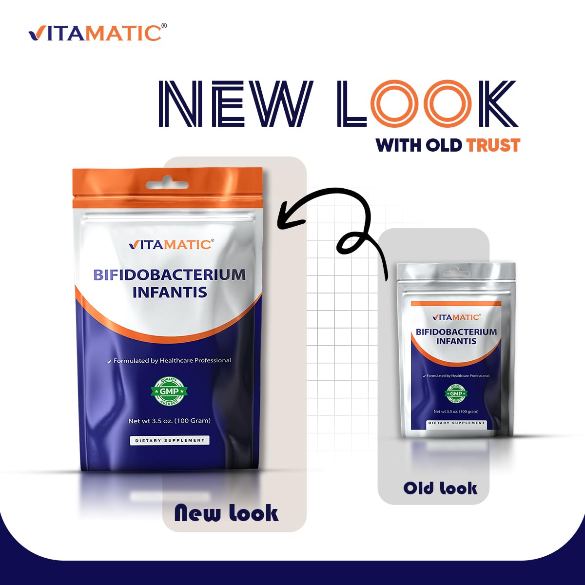 Vitamatic bottle front shows 100 servings for ongoing daily use.