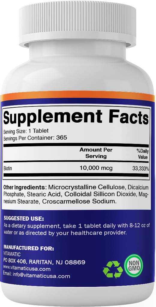 Vitamatic Biotin energy metabolism detail on label.