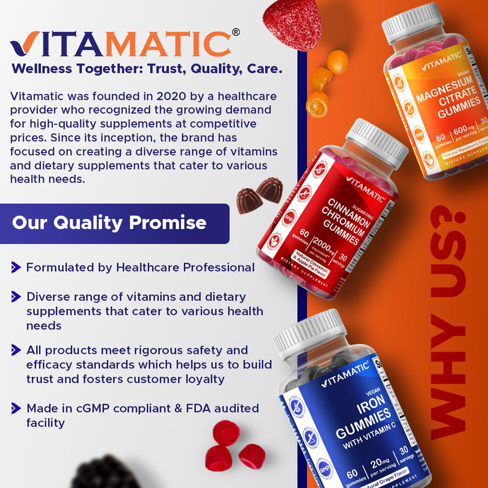 Vitamatic Biotin Gummies come in a convenient chewable format.