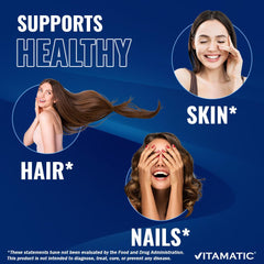 Vitamatic Biotin label detail highlighting vegan tablets for nails and skin health