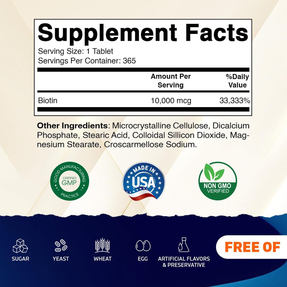 Close-up of Vitamatic Biotin vegan tablets for hair and skin benefits