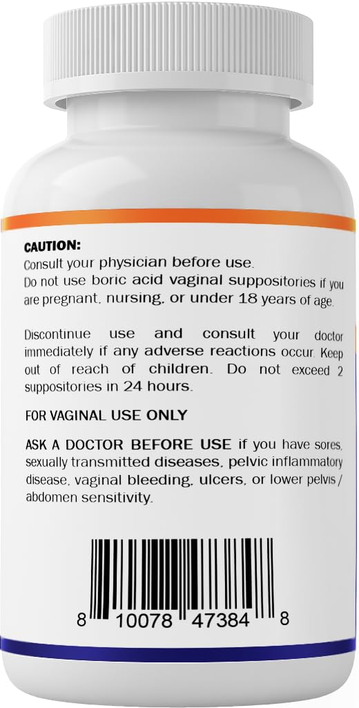 Vitamatic Boric Acid Vaginal Suppositories 60-count package on shelf.