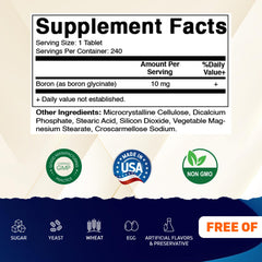Vitamatic Boro glicinato 10 mg, frasco trasero, etiqueta legible y clara
