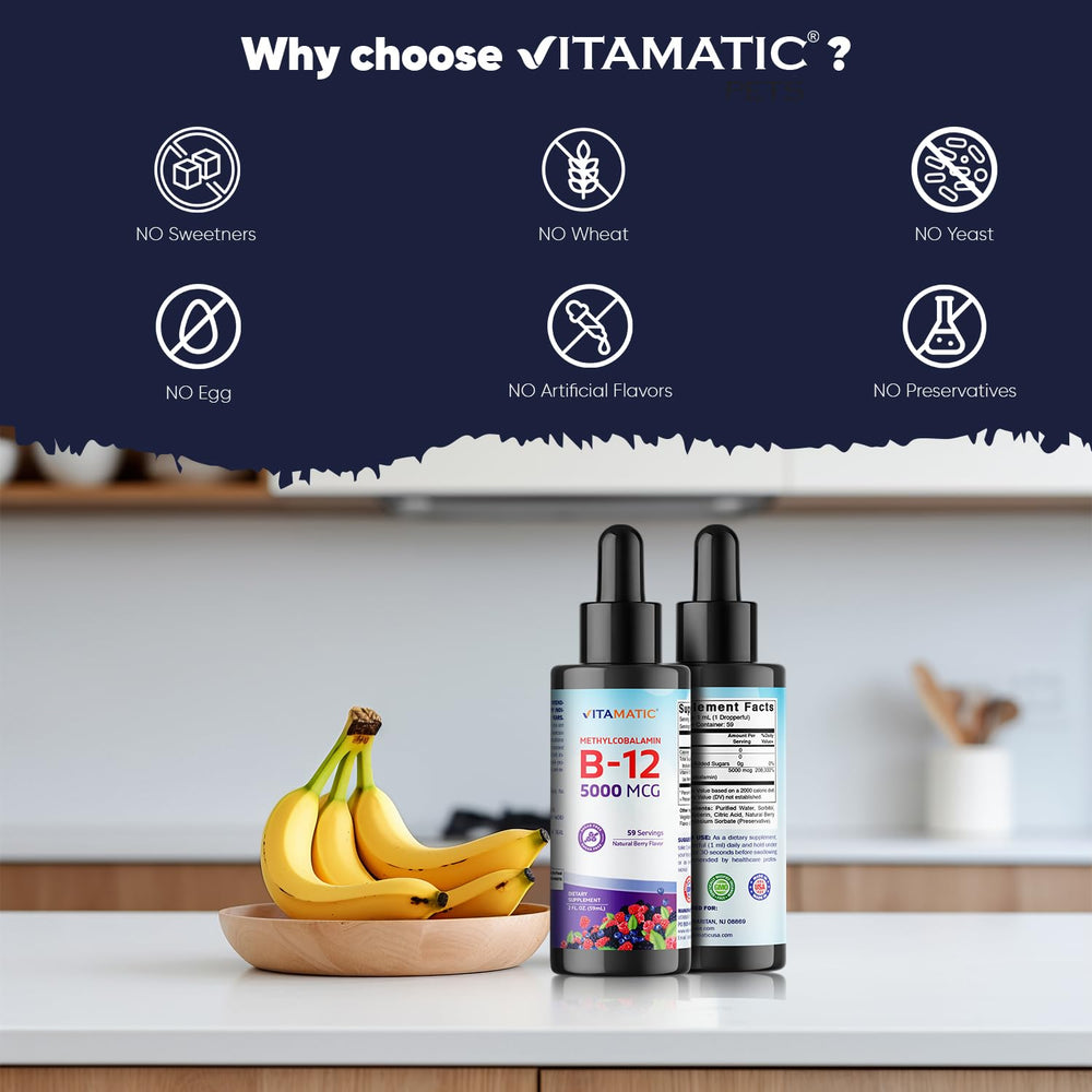 Vitamatic bottle closeup highlighting potency per serving
