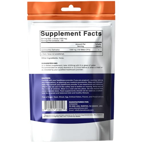 Vitamatic bottle pouring probiotic powder for easy mixing.