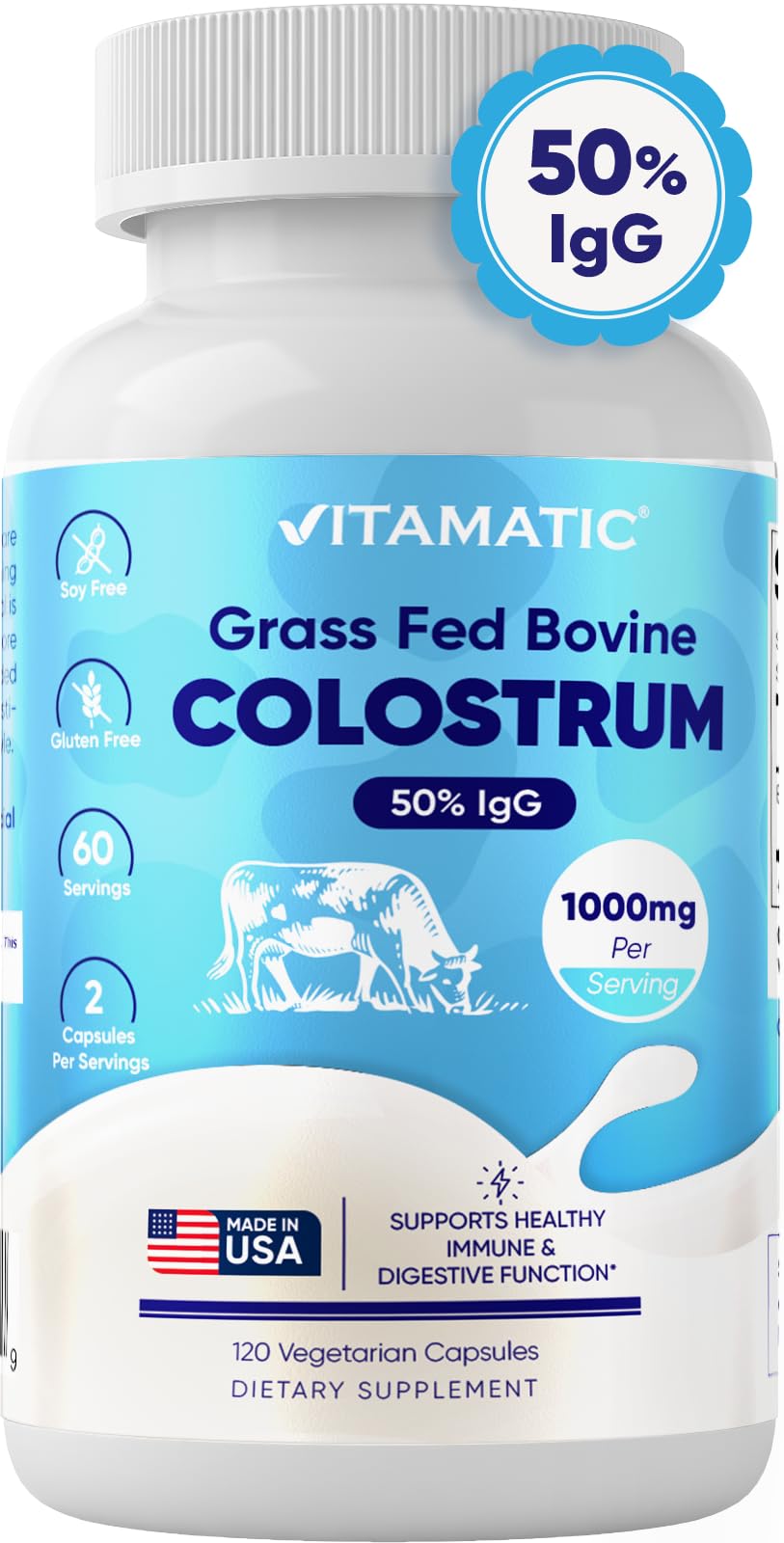Vitamatic colostrum powder blending smoothly into a cold beverage