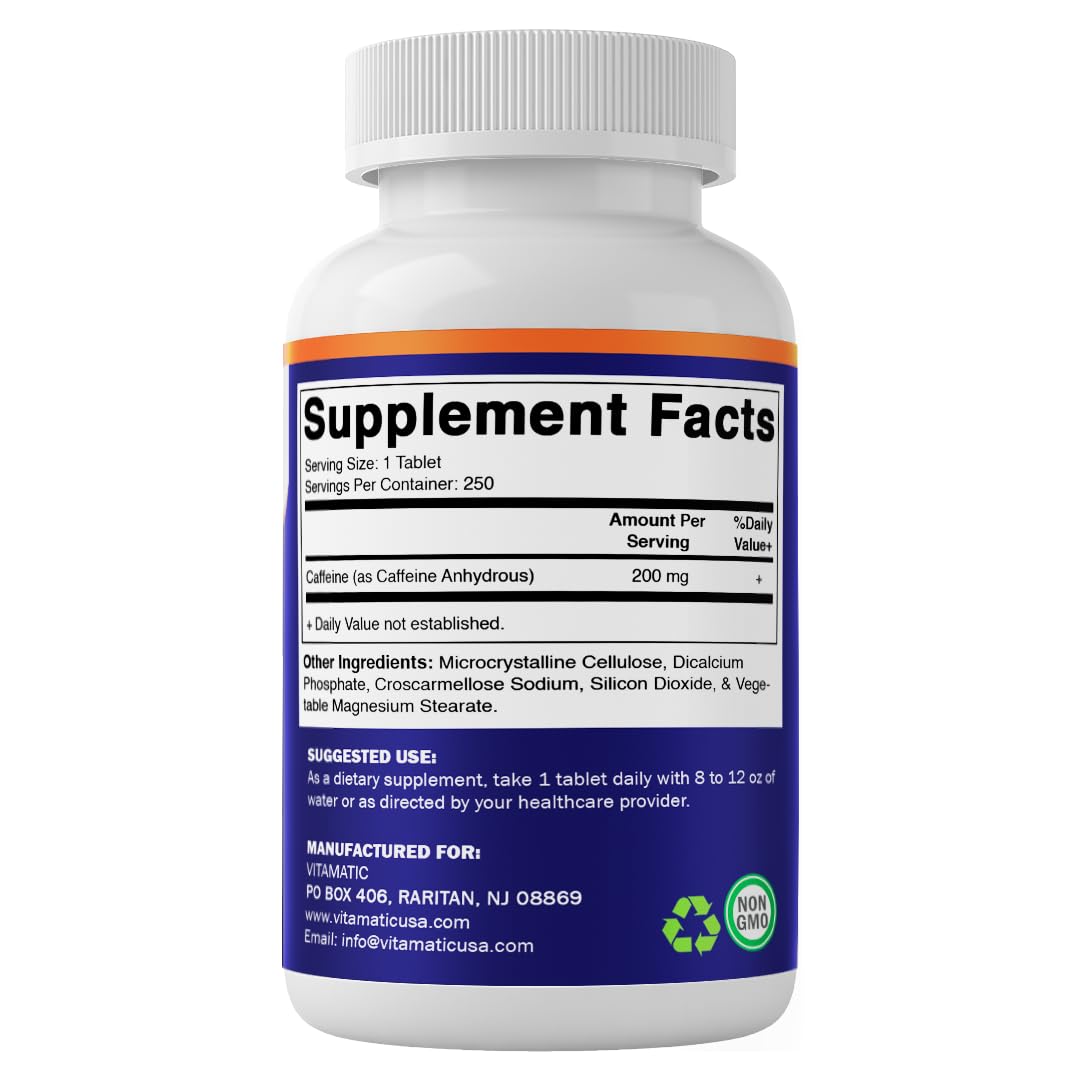 Sugar-free icon on Vitamatic caffeine pills packaging