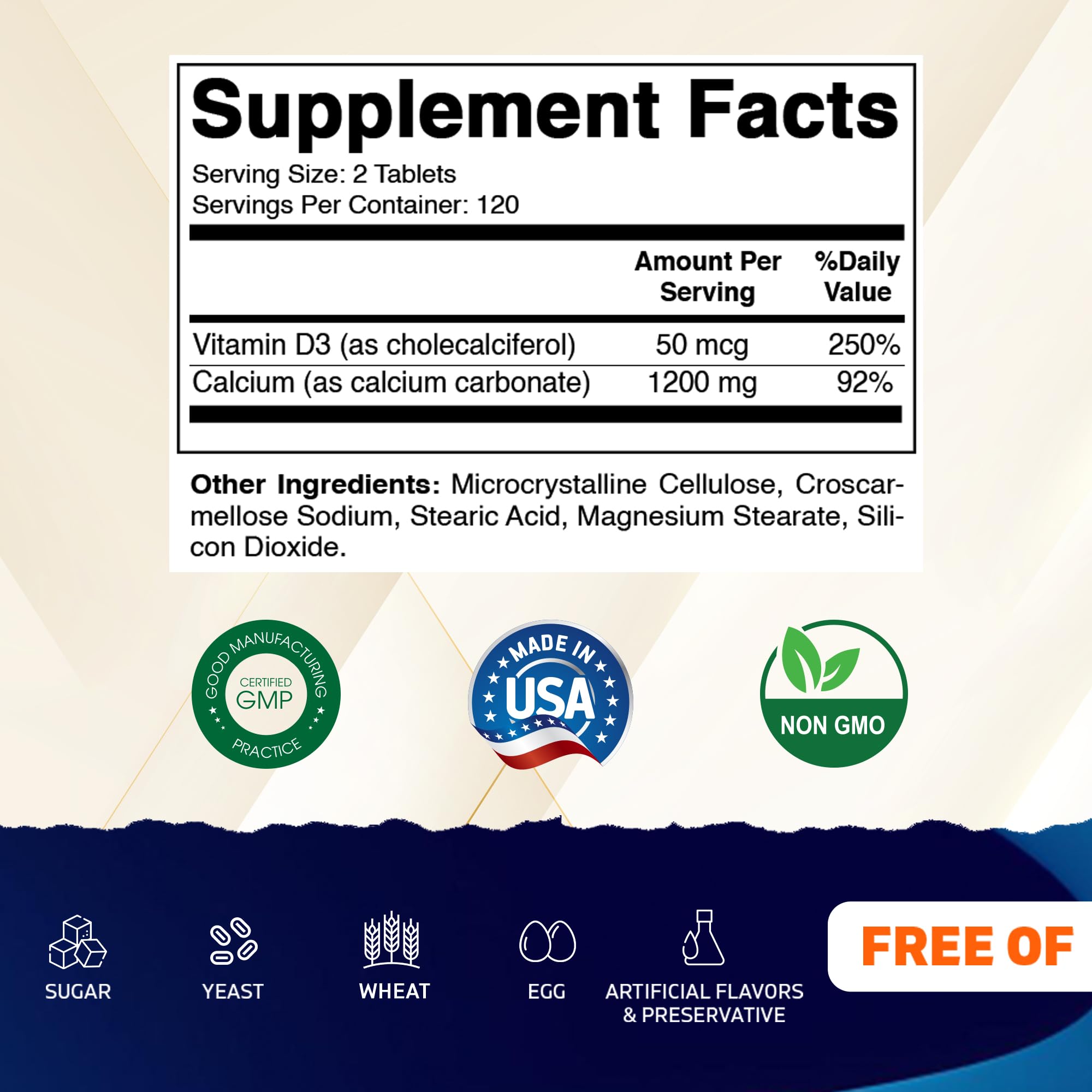 Vitamatic Calcium 1200mg with D3 tablets close-up for daily mineral intake.