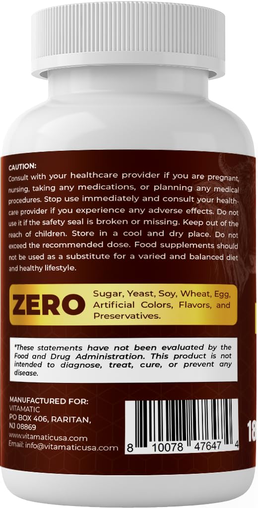 Vitamatic capsule close-up highlights smooth texture for easy swallowing.