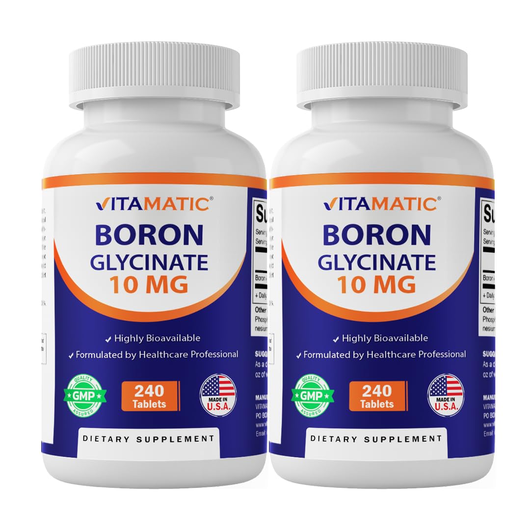 Vitamatic Chelated Boron bottle front showing 240 servings for daily bone health support