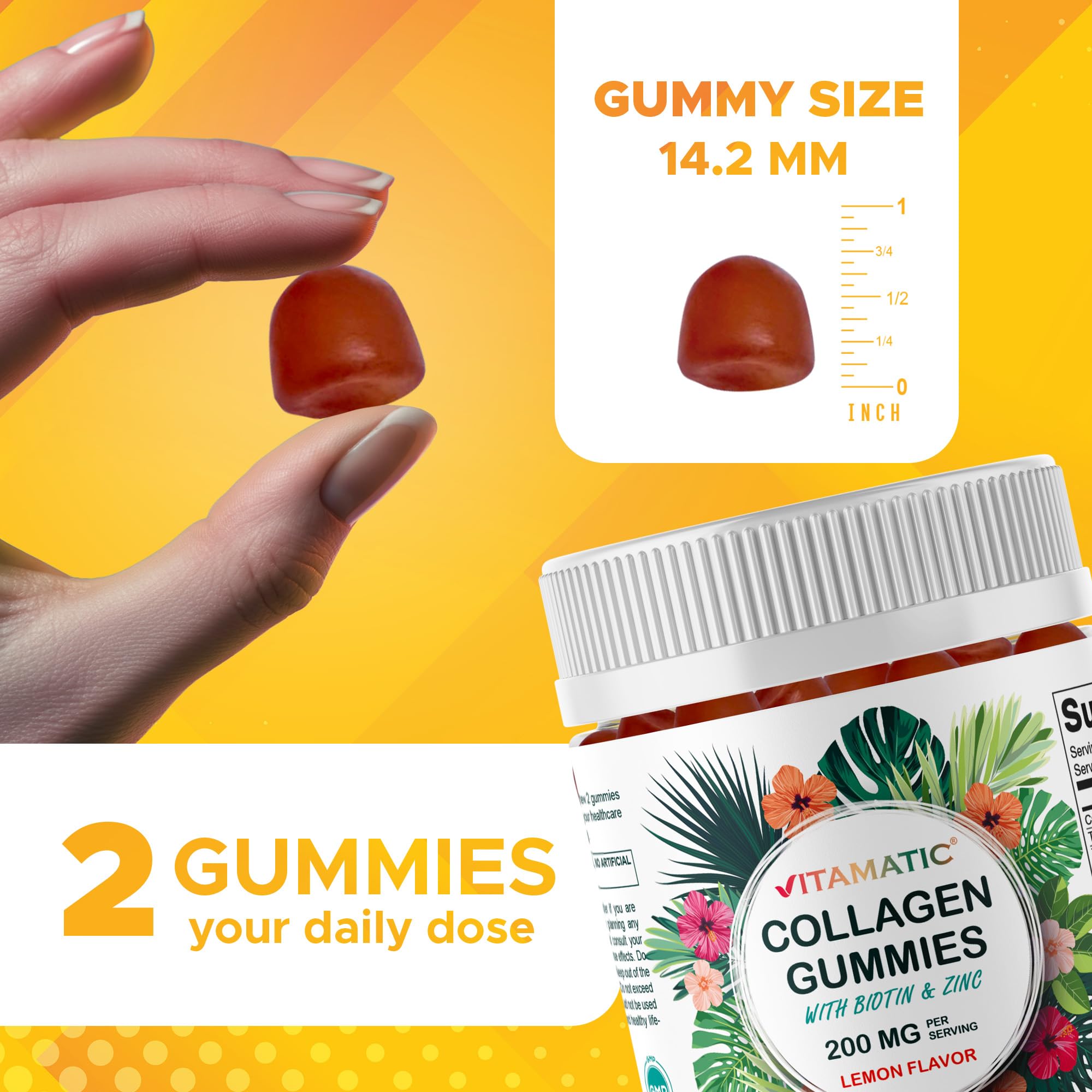 Vitamatic collagen gummies ingredient icons highlighting vitamins and minerals
