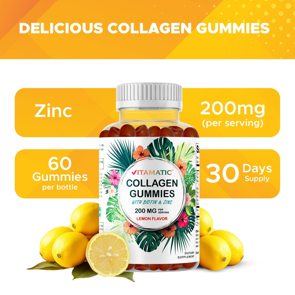 Label closeup on Vitamatic gummies shows organic tapioca syrup and pectin