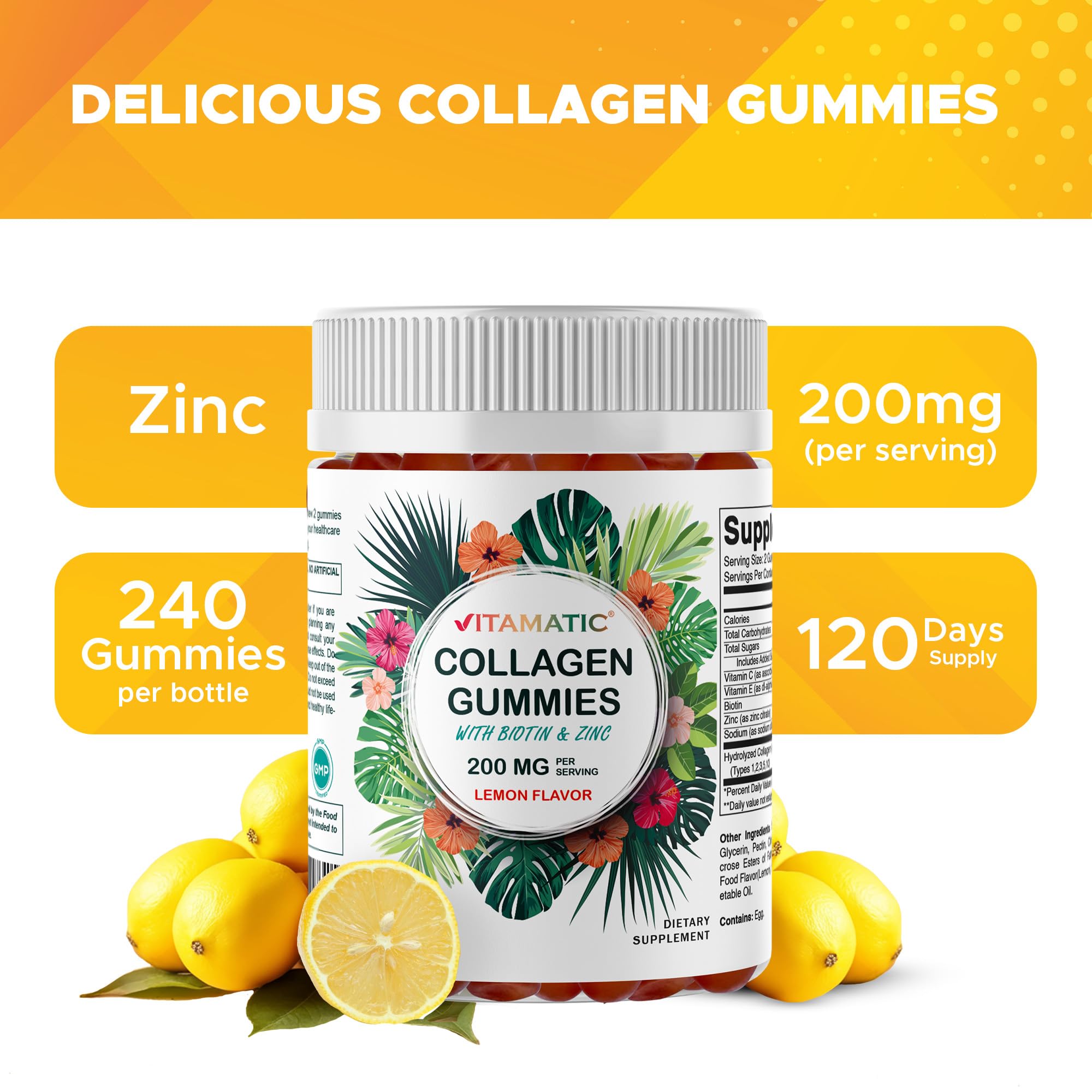 Vitamatic tropical-flavored gummies with fruit slice visual