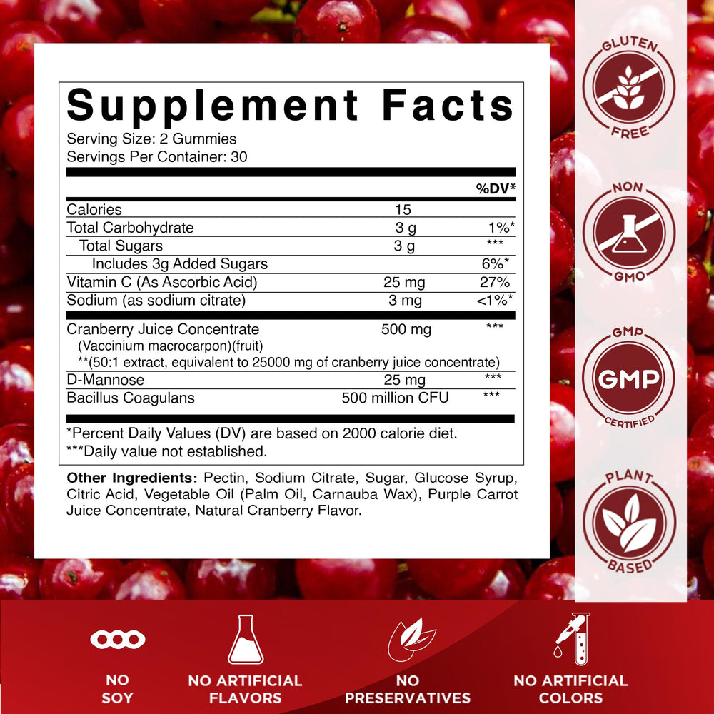 Vitamatic cranberry gummies bottle showing 60-count vegan batch for daily wellness