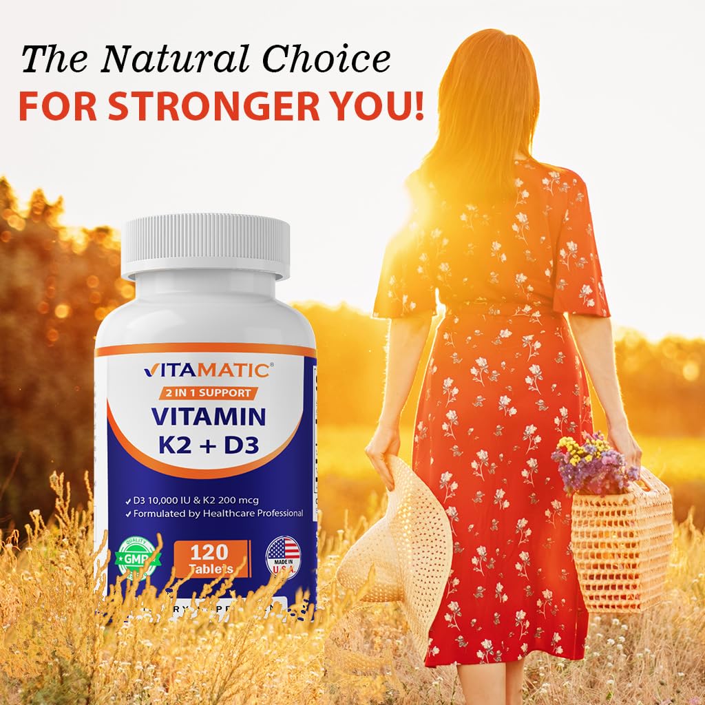 Vitamatic tablet in hand visualizing daily D3 K2 supplementation use.