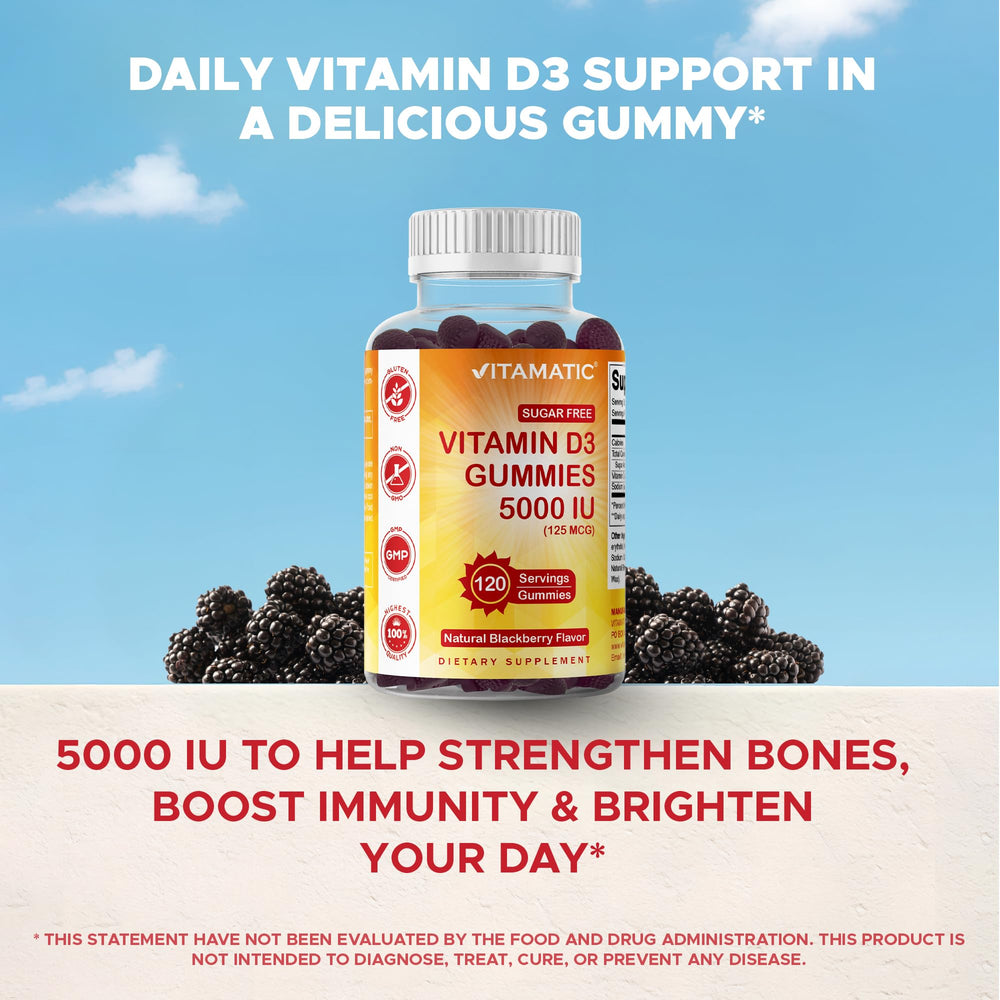 Vitamatic D3 non-GMO seal and gluten-free indication on label.