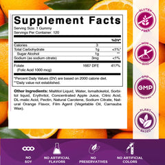 Vitamatic Folic Acid Gummies close-up – vibrant orange gummies supporting prenatal wellness