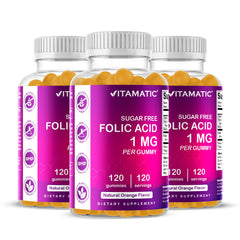 Vitamatic Folic Acid Gummies orange bottle – tasty prenatal boost with 1000 mcg per gummy