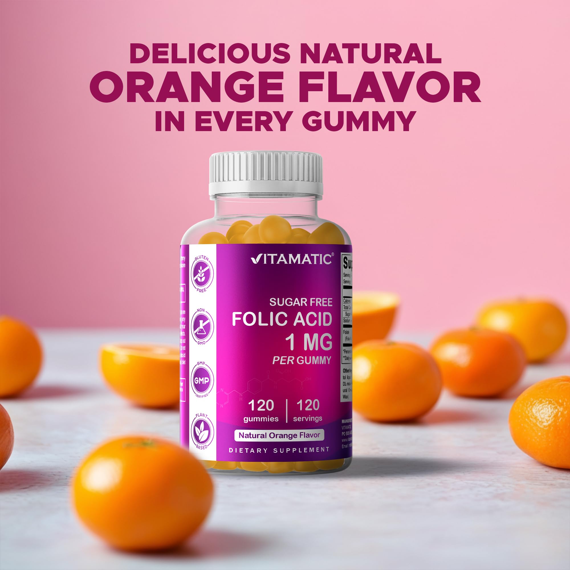 Vitamatic Folic Acid Gummies packaging – convenient bottle for daily use