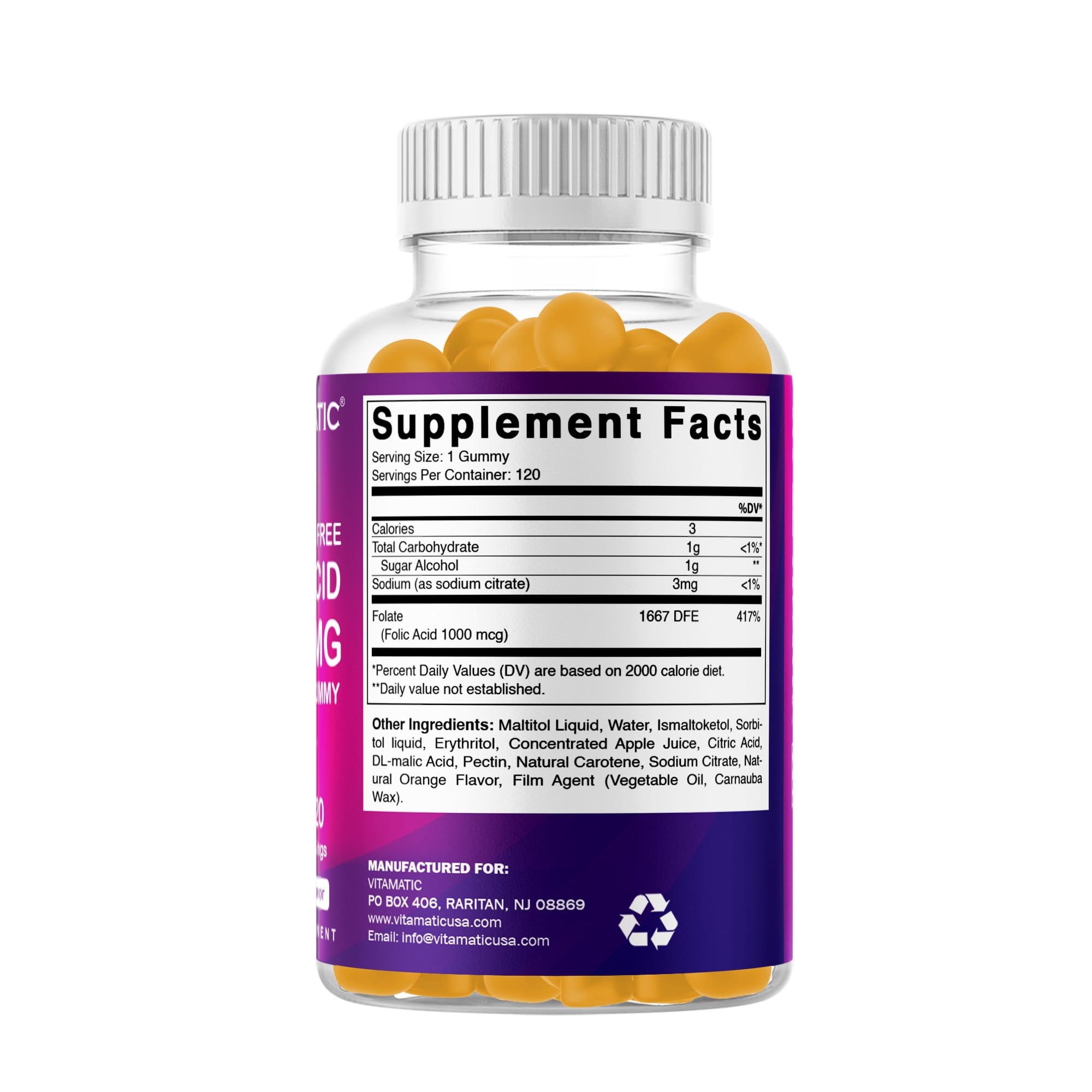 Vitamatic Folic Acid Gummies pile of gummies hints at easy daily routine.