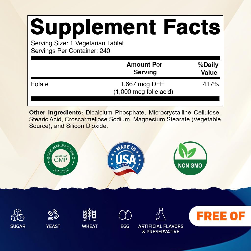 Vitamatic Folic Acid tablets closeup highlighting vegetarian tablets.