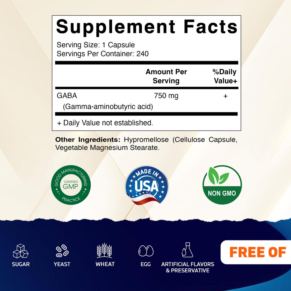 Vitamatic GABA capsules close-up show veggie capsules and smooth texture.
