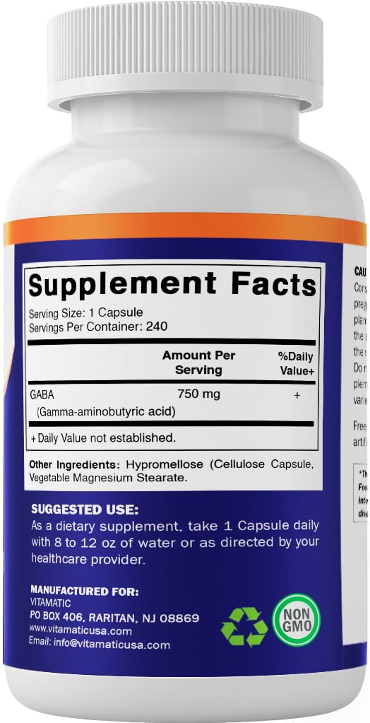 Vitamatic GABA ingredients list with gluten-free note.