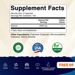 Vitamatic Glycine bottle close-up label—gluten-free and non-GMO formulation.