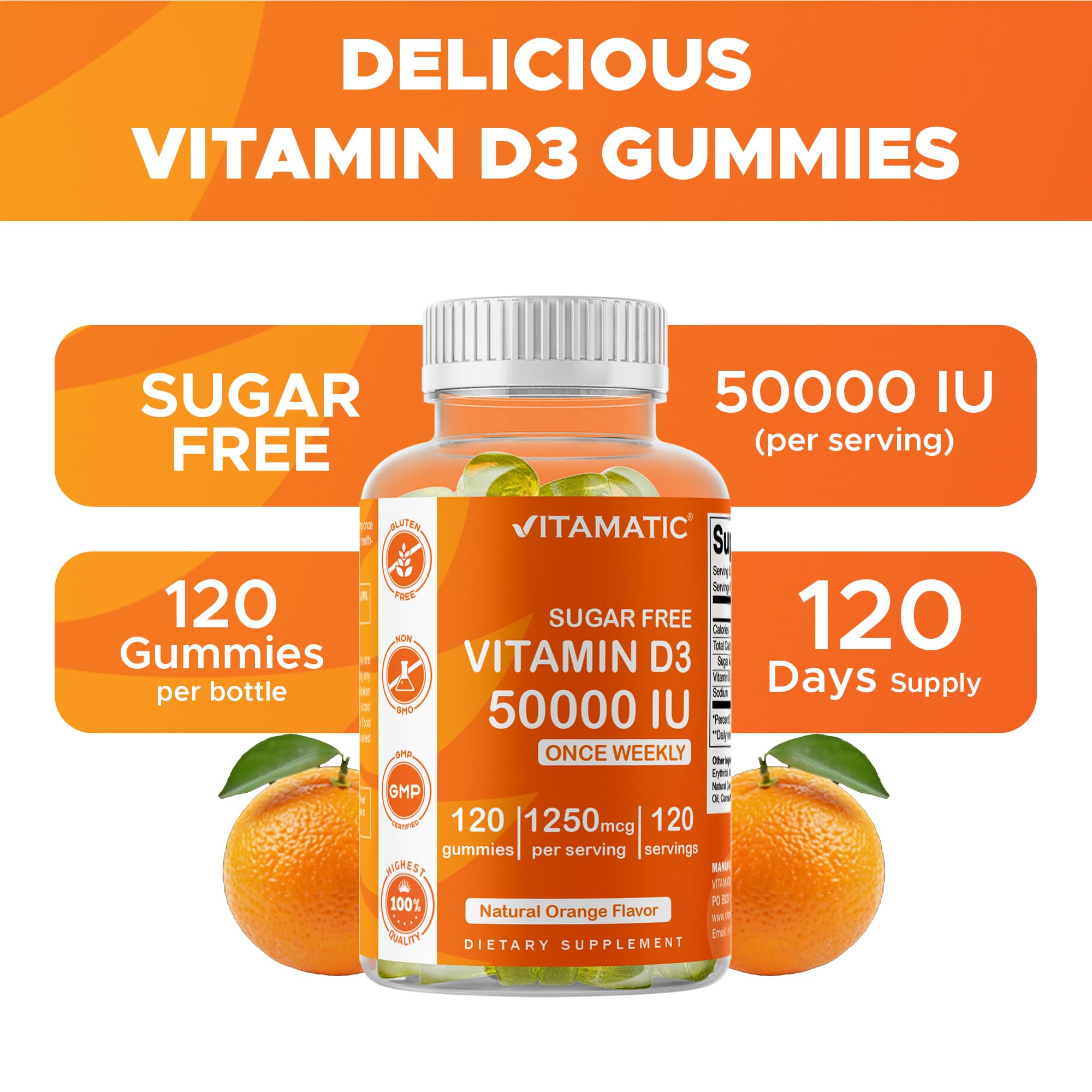 Vitamatic GMP and FDA registered facility seal on packaging.