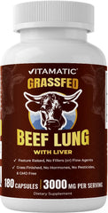 Vitamatic grass-fed beef lung with liver bottle shows clean ingredients for a fuss-free daily supplement
