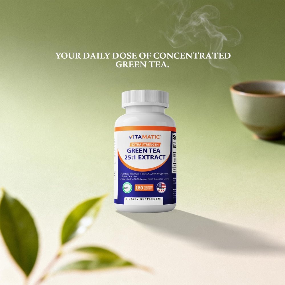 Vitamatic Green Tea Extract ingredients panel highlights catechins and polyphenols