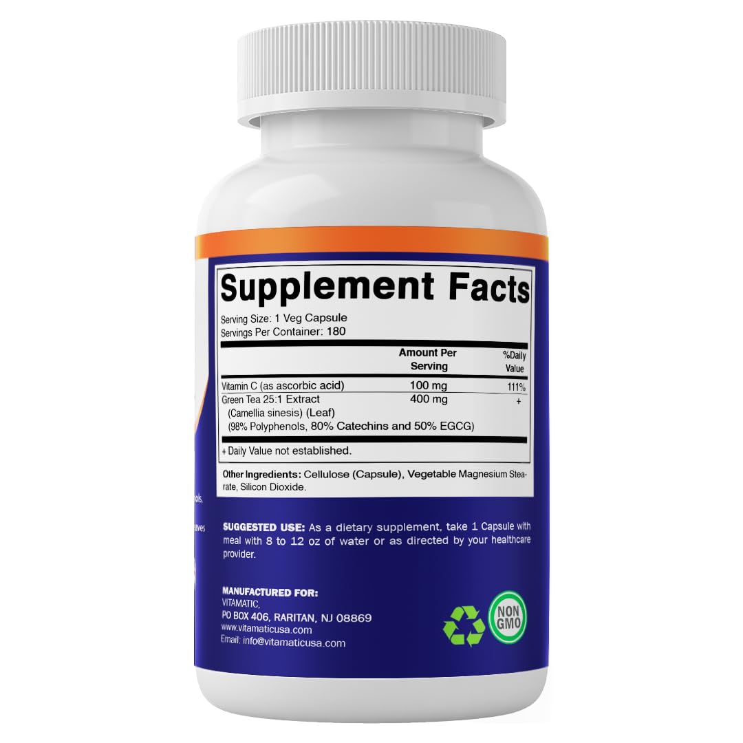 Vitamatic Green Tea Extract made in USA with GMP standards stamp
