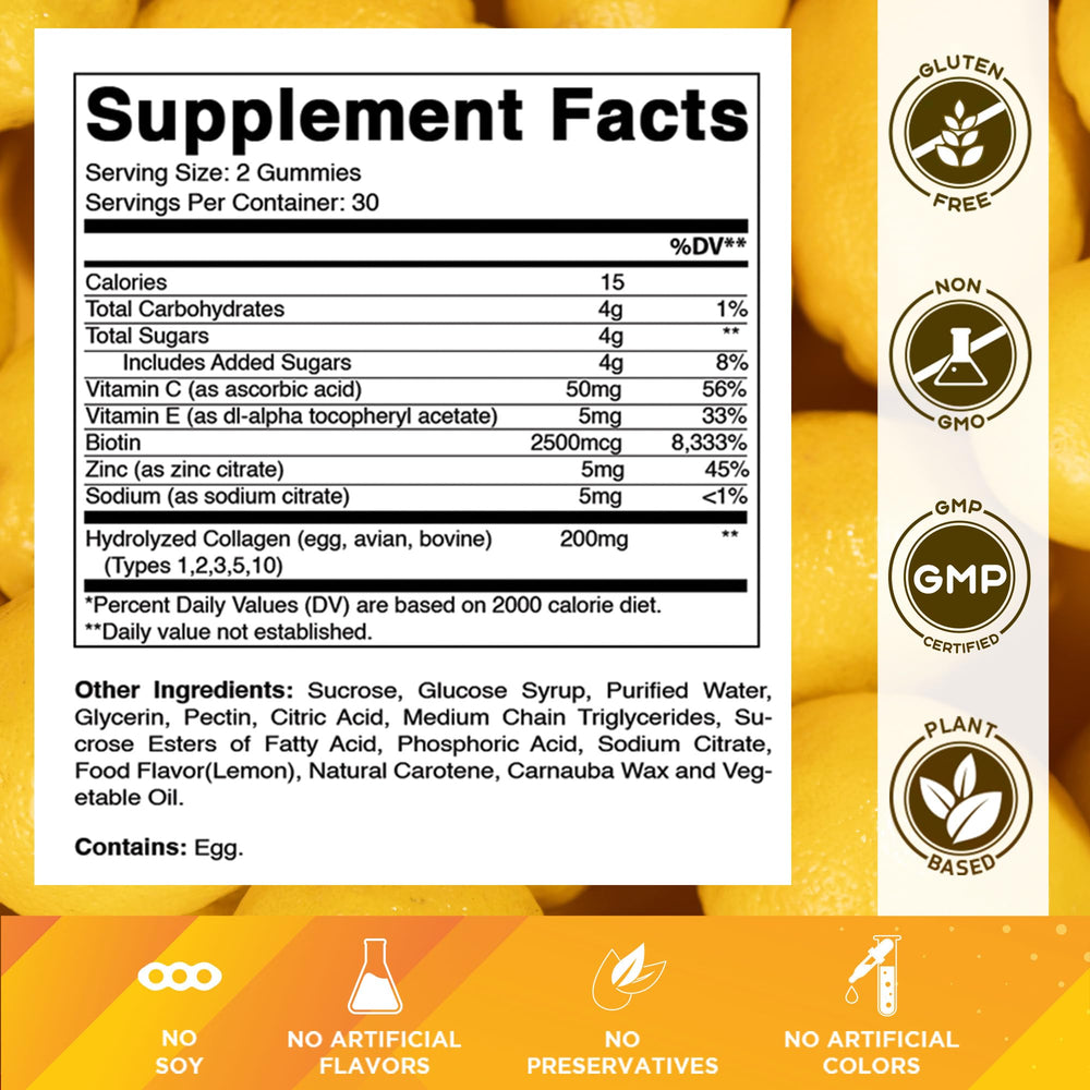 Vitamatic hydrolyzed collagen gummies tropical flavor close-up highlighting chewy texture and taste.