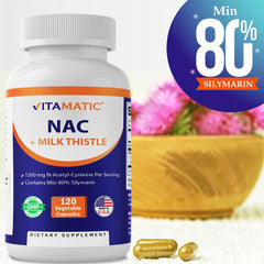 Vitamatic NAC ingredient panel closeup highlighting 1200 mg per serving