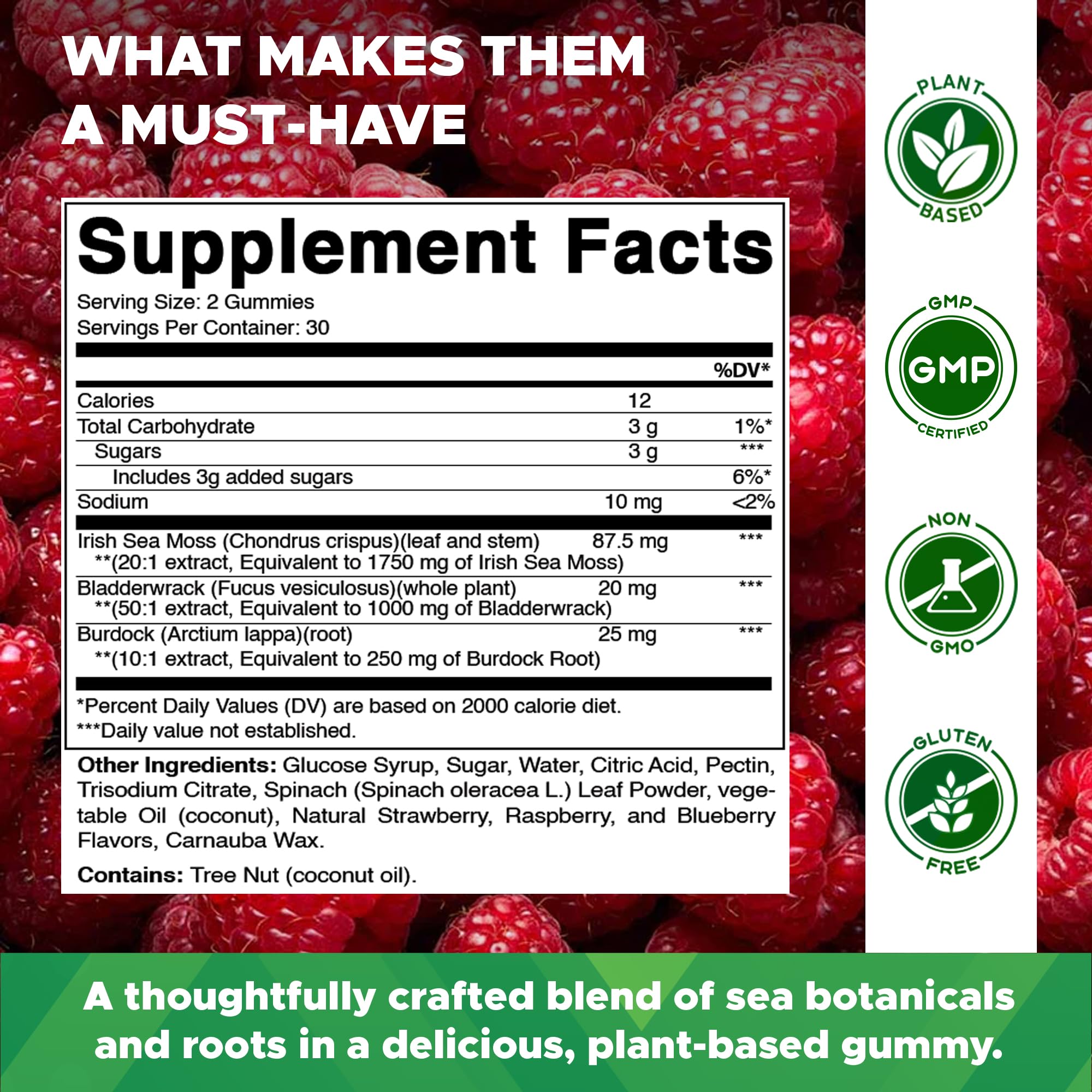 Vitamatic Irish Sea Moss Gummies close-up of raspberry gummies for easy daily use.