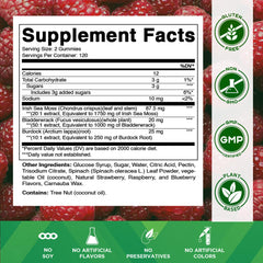 Close-up of bright gummies highlights natural raspberry taste and easy chew.