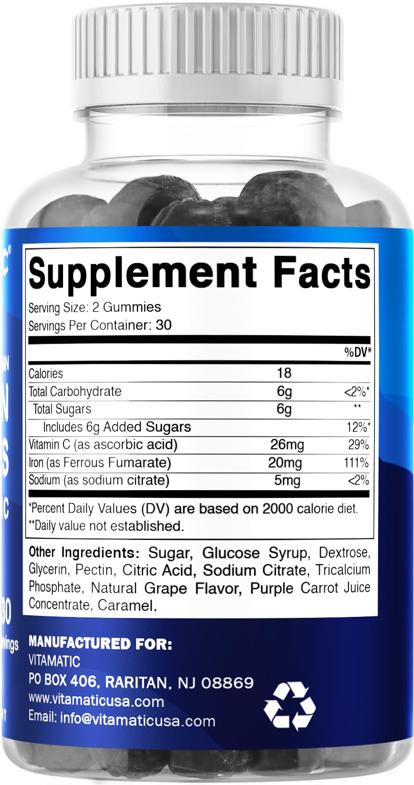 Vitamatic Iron Gummies allergen-free label targets vegan and safe option