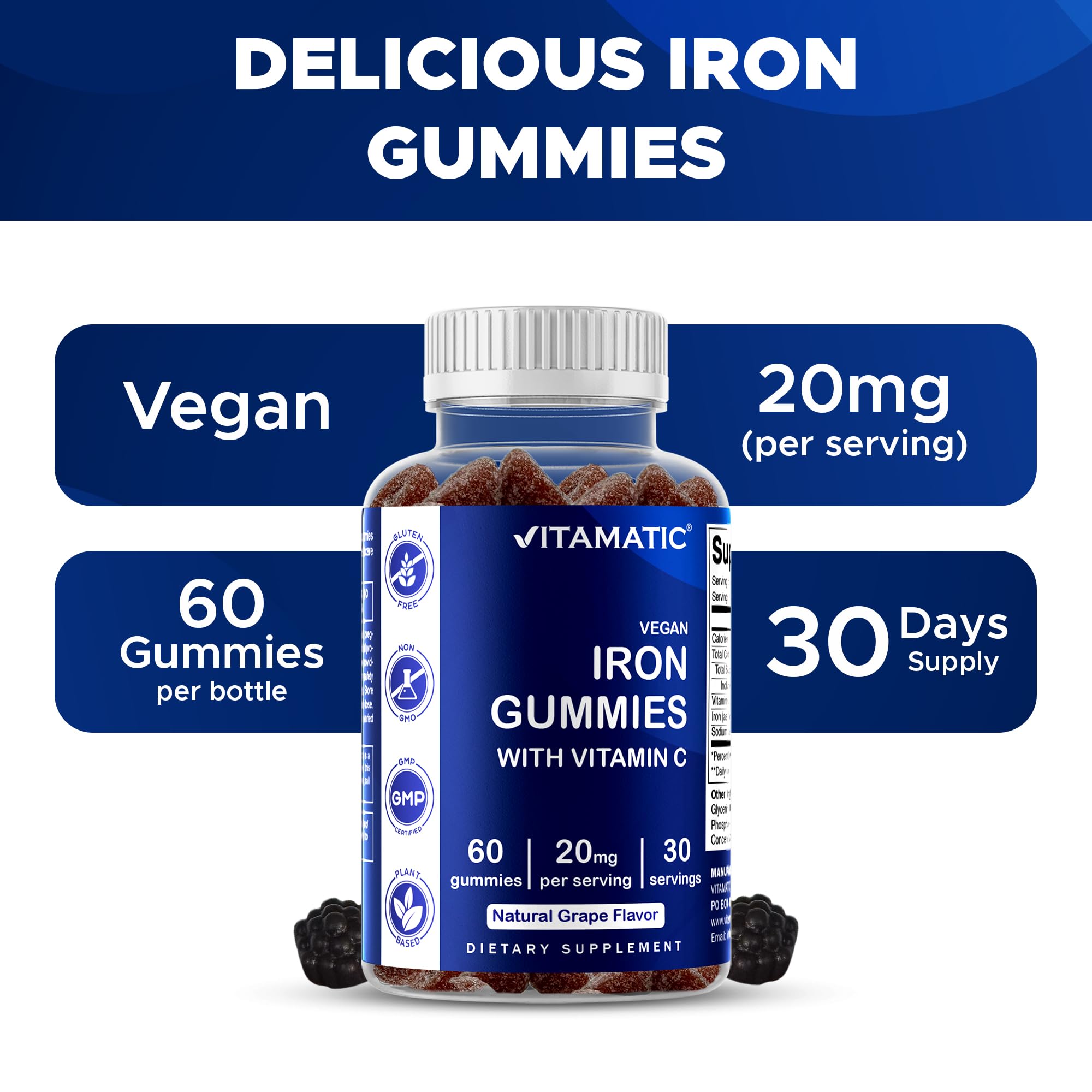 Vitamatic Iron Gummies pack of 3 bottles displayed on clean surface
