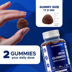 Vitamatic Iron Gummies serving 20 mg iron per dose supports energy and red blood cell formation