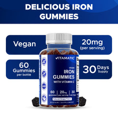 Vitamatic Iron Gummies vegan-pectin base highlighted as plant-based iron option