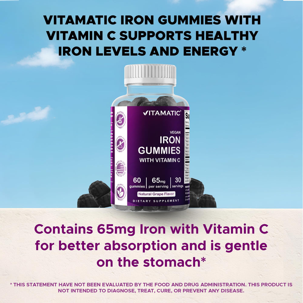 Vitamatic Iron gummies free from common allergens on the label.