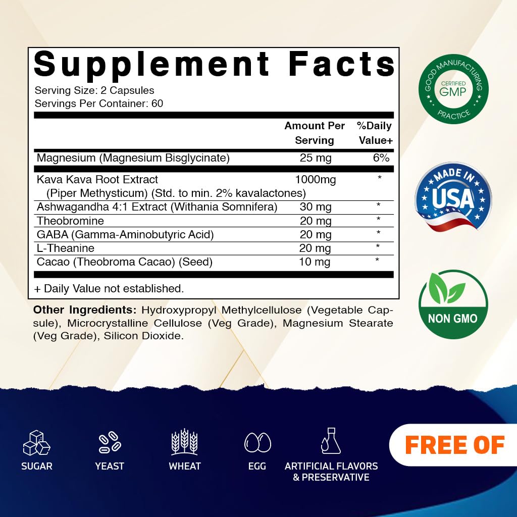 Vitamatic Kava Kava root extract graphic shows standardized kavalactones and potency