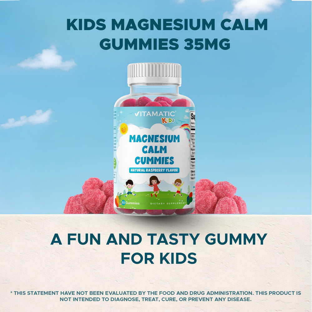 Vitamatic Kids Magnesium Calm Gummies gummy with 600 mg per serving provides convenient magnesium.